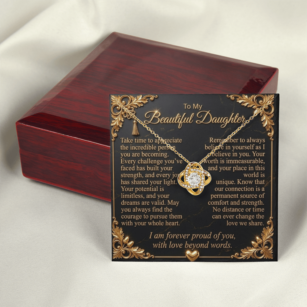 To My Beautiful Daughter Love Knot Necklace