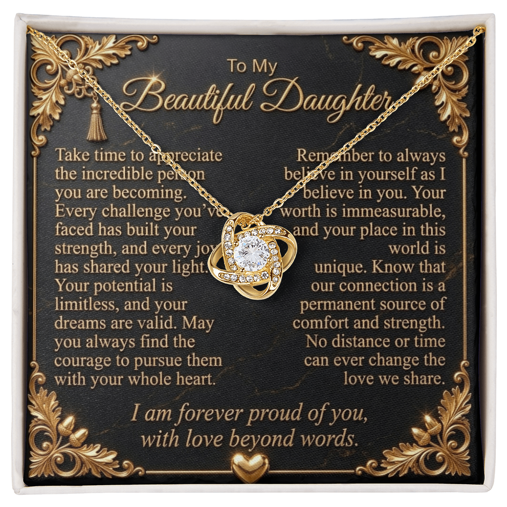 To My Beautiful Daughter Love Knot Necklace