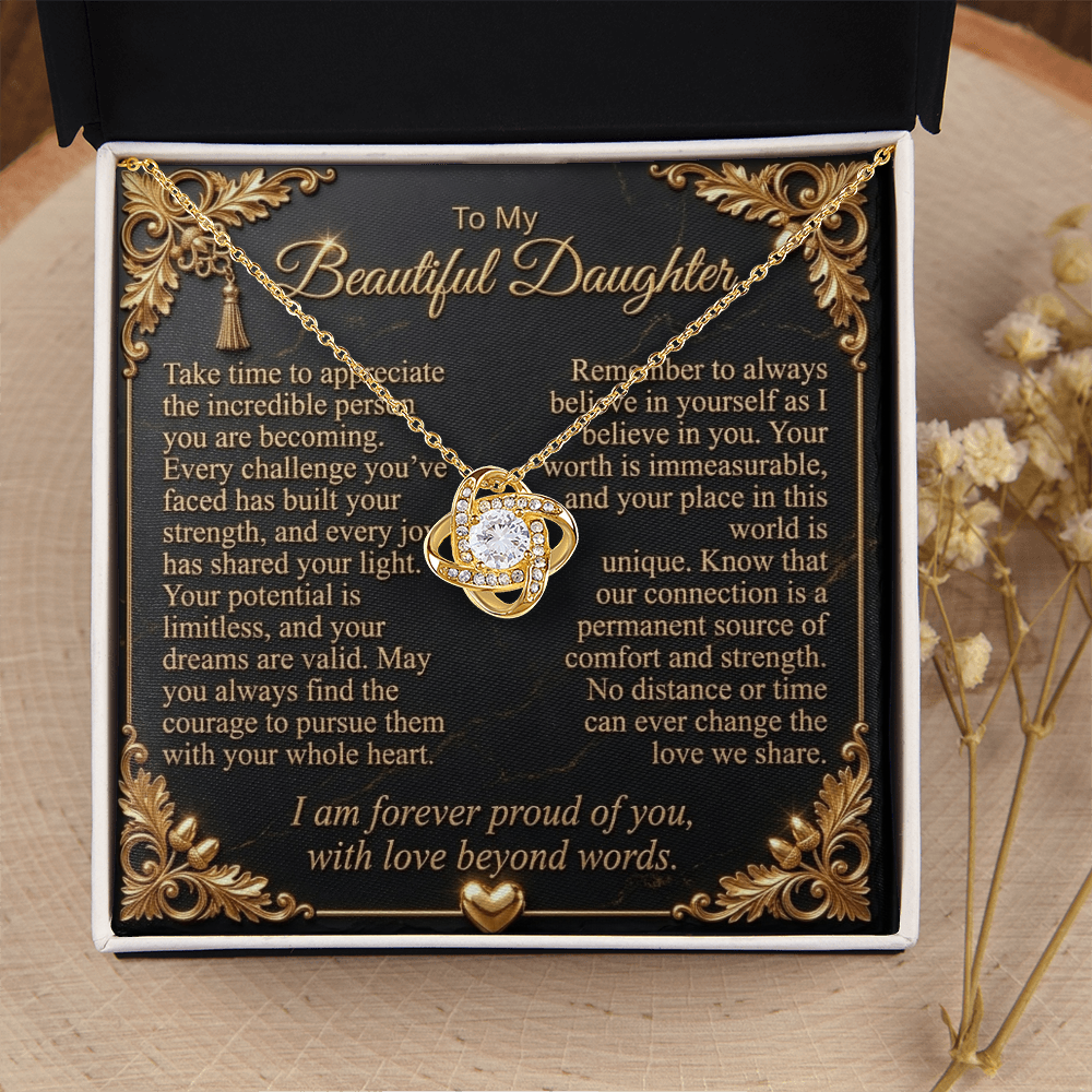 To My Beautiful Daughter Love Knot Necklace