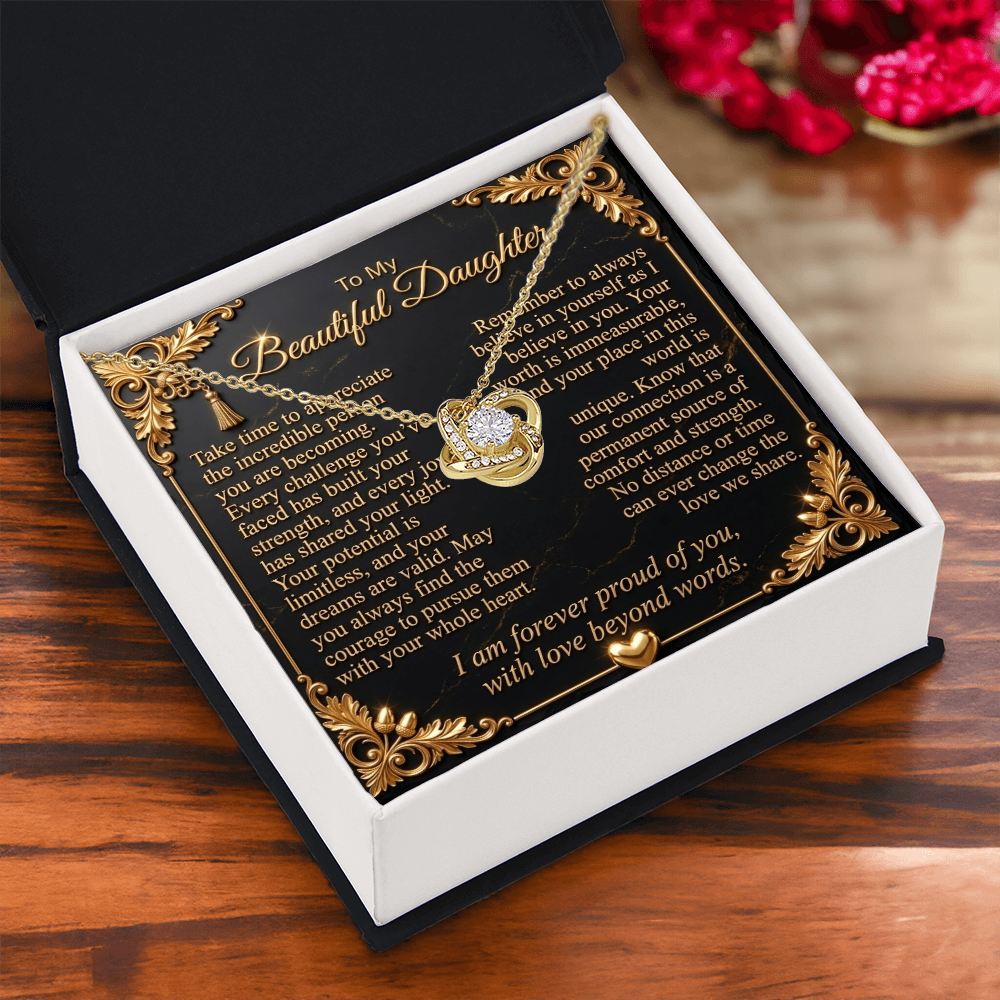 To My Beautiful Daughter Love Knot Necklace