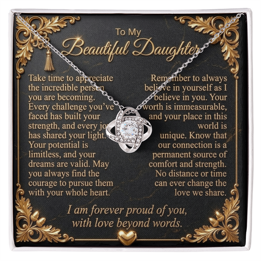 To My Beautiful Daughter Love Knot Necklace