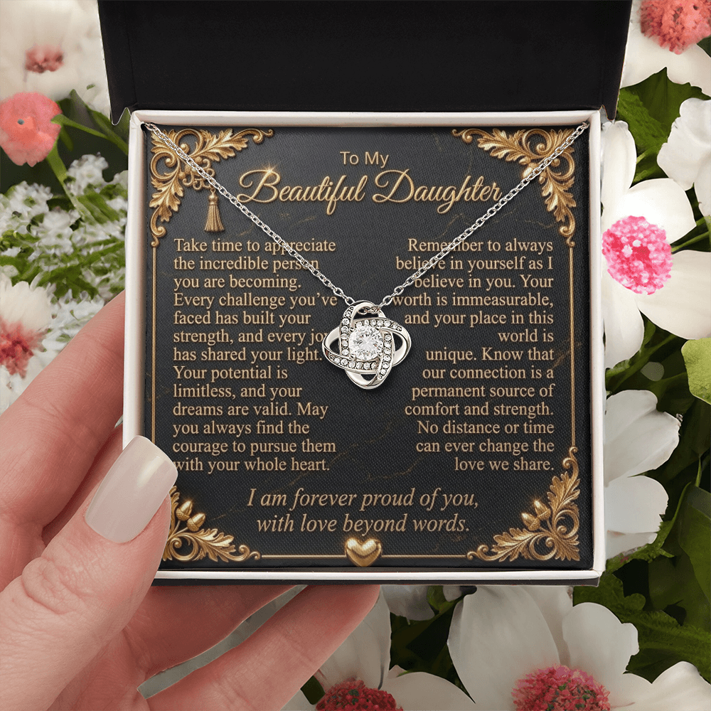 To My Beautiful Daughter Love Knot Necklace