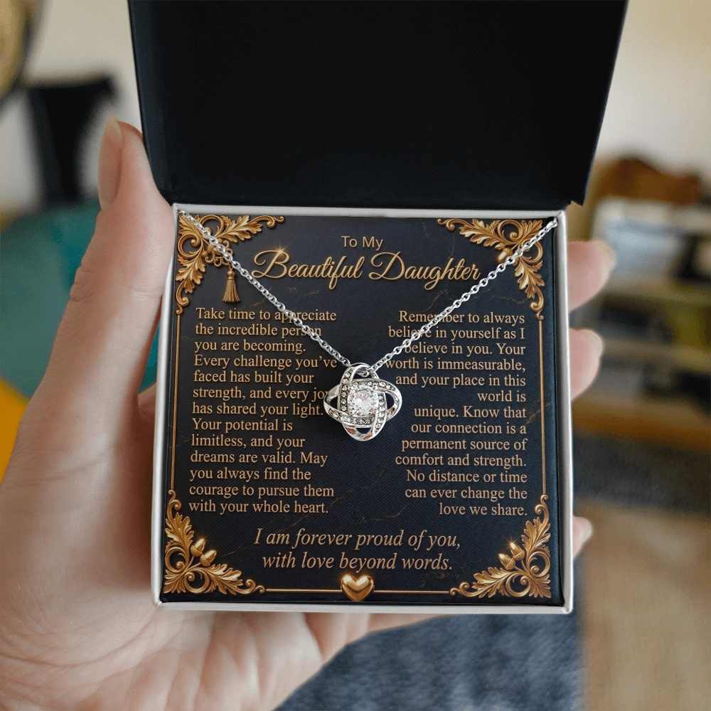 To My Beautiful Daughter Love Knot Necklace
