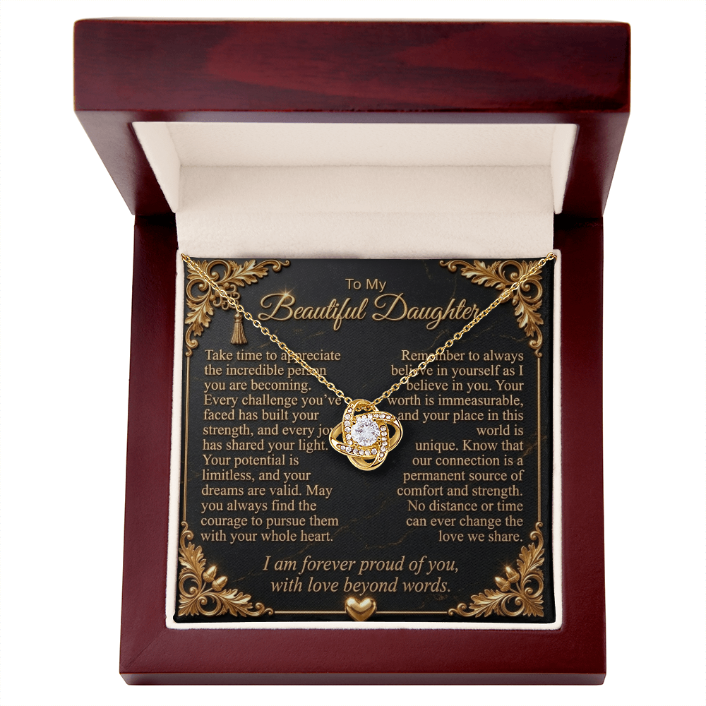 To My Beautiful Daughter Love Knot Necklace