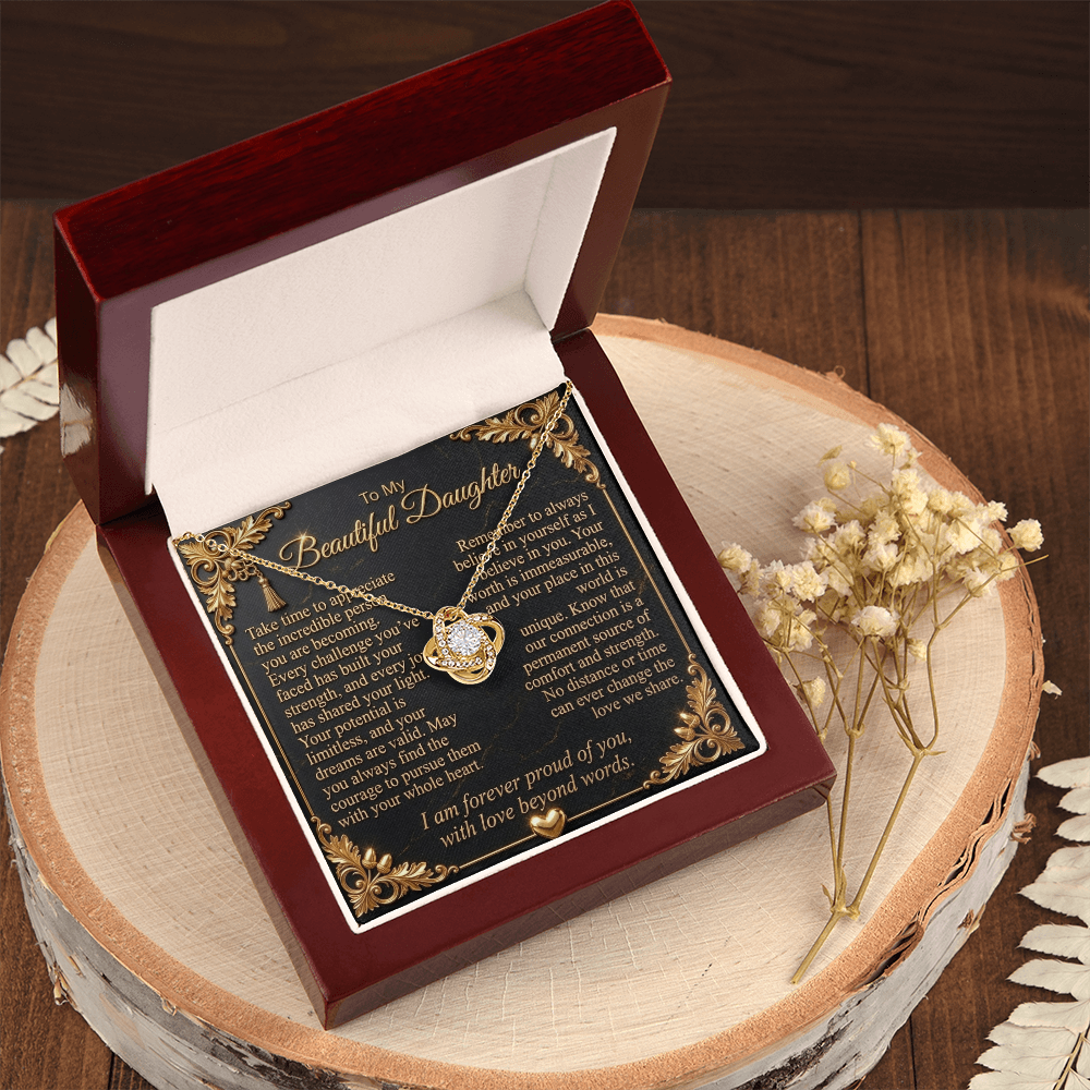 To My Beautiful Daughter Love Knot Necklace