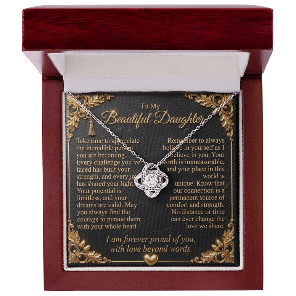 To My Beautiful Daughter Love Knot Necklace
