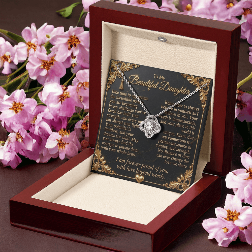 To My Beautiful Daughter Love Knot Necklace