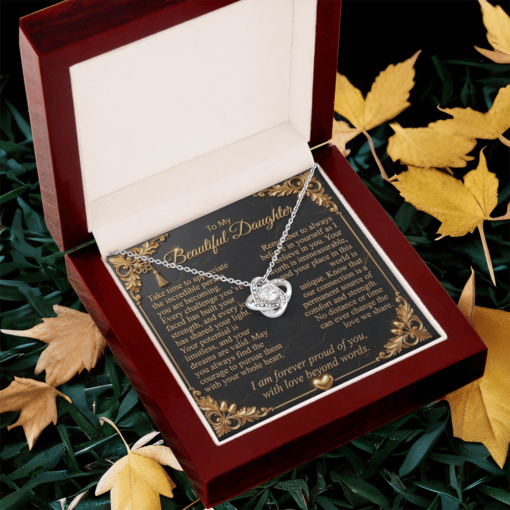 To My Beautiful Daughter Love Knot Necklace