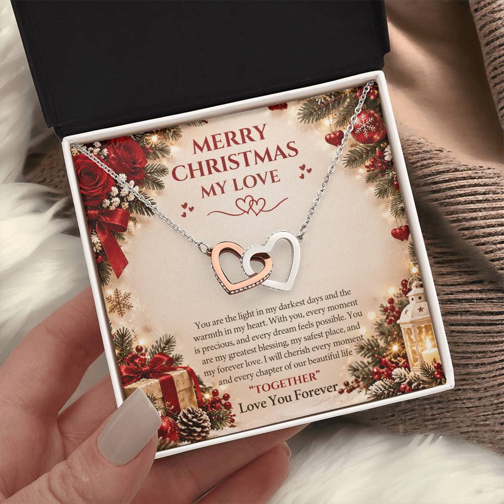 Merry Christmas My Love – Interlocking Hearts Necklace