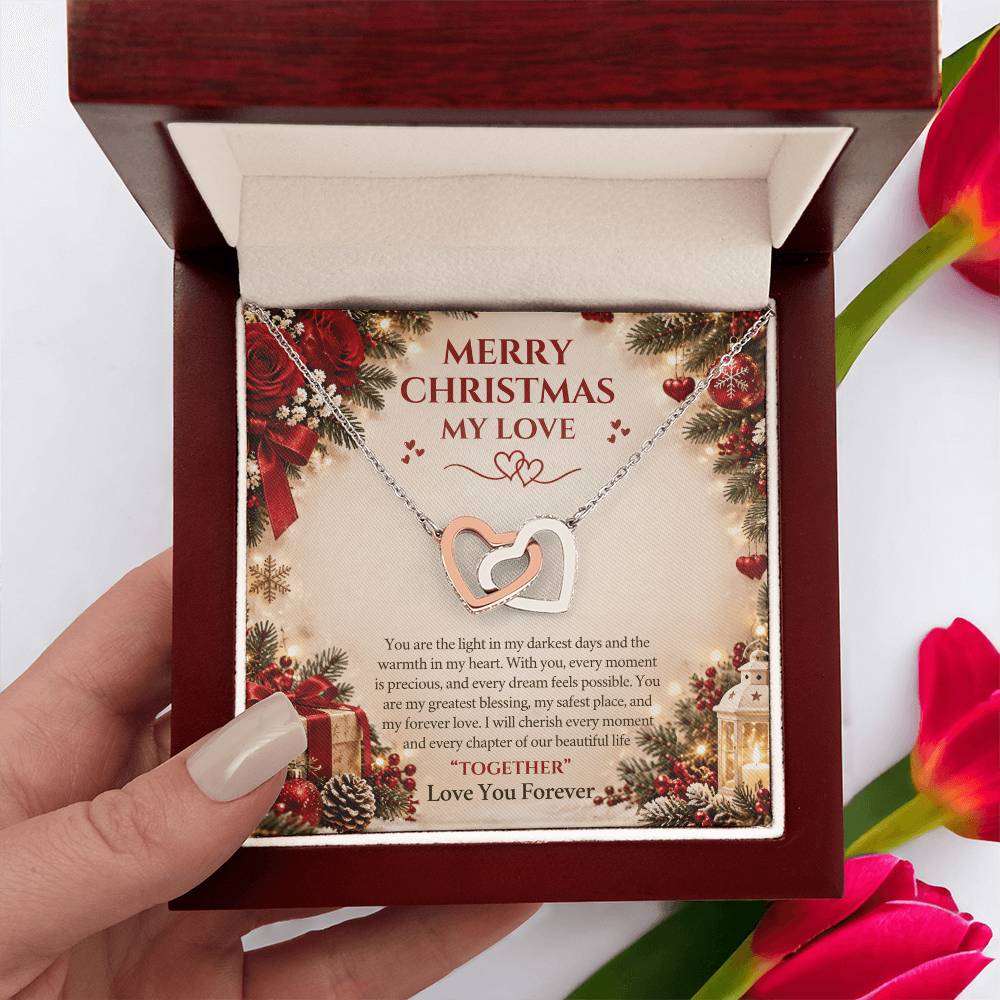 Merry Christmas My Love – Interlocking Hearts Necklace